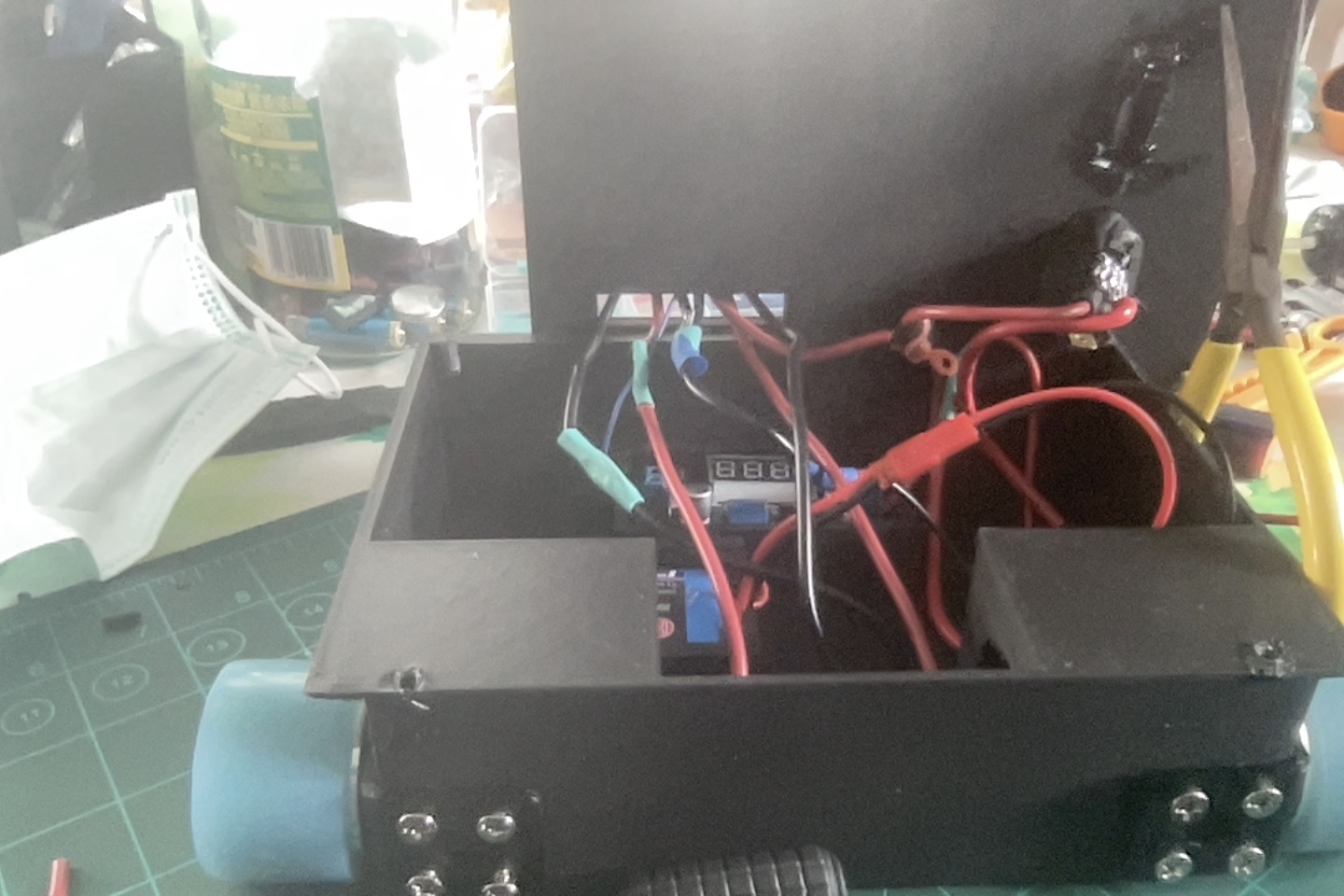 The rear compartment of Sumo Robot Version 2 during wiring